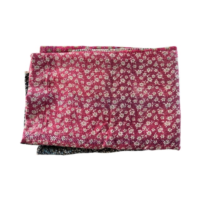 Indian Vintage Indian Hand-Stitched Kantha Quilt Coverlet For Sale - Image 3 of 6