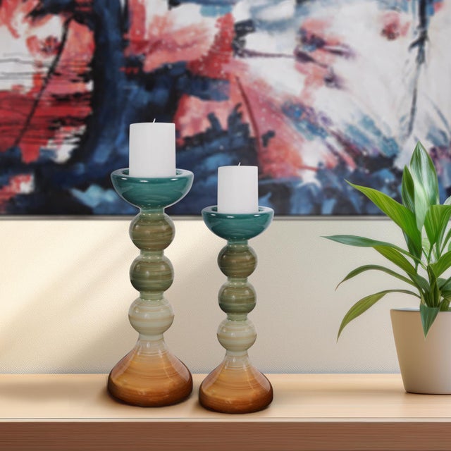 Capri Stripe Glass Candle Holder- Tall For Sale - Image 9 of 10