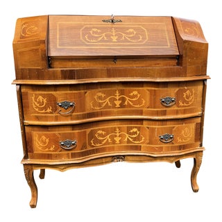 Mid 20th Century Vintage Petite Inlaid Slant Front Desk Italy For Sale
