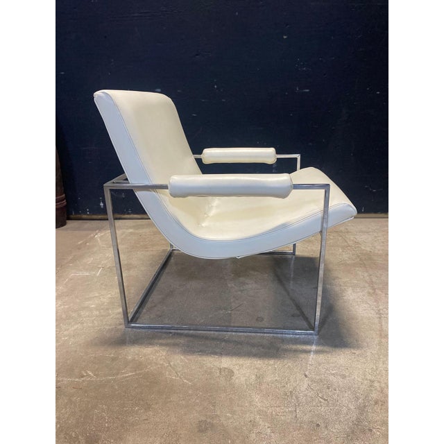 1970s Scoop Chair Attributed to Milo Baughma With the Thinline Chrome Frame For Sale - Image 4 of 7