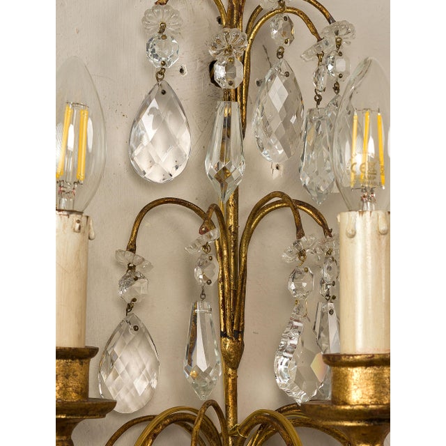 1930s French-Style Wall Lamps with Cut Crystals, 1930s, Set of 2 For Sale - Image 5 of 14