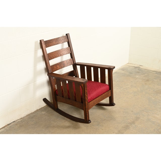 Charles Limbert Lifetime Furniture Antique Mission Oak Arts & Crafts Rocking Chair, Circa 1910 For Sale - Image 4 of 13