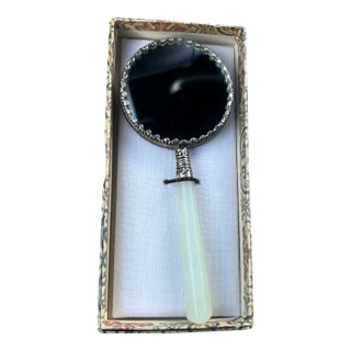 Vintage Porcelain Hand Mirror With Jade Handle- Chinese Made For Sale