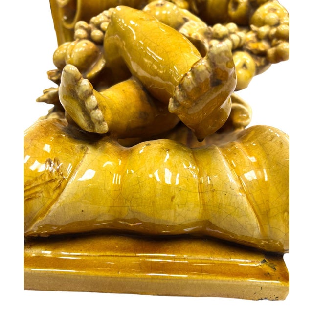 Mustard Early 20th Century Italian Baroque Revival Glazed Majolica Cherub Wall Bracket For Sale - Image 8 of 11