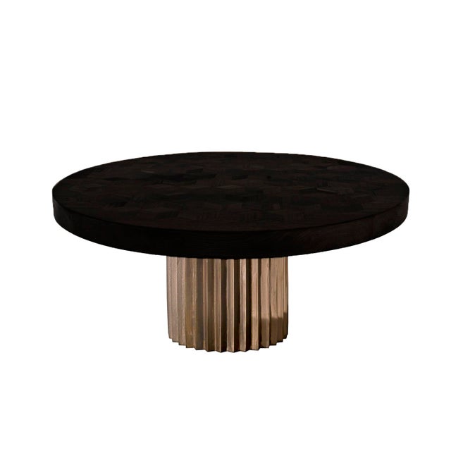 Doris Round Ebonized Oak Marquetry and Cast Bronze Pedestal Dining Table by Fred & Juul For Sale - Image 4 of 4