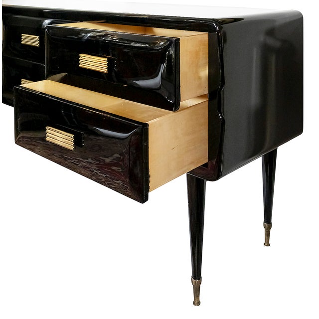 Italian Black Varnished Sideboard in the style of Vittorio Dassi, 1950s For Sale - Image 4 of 8