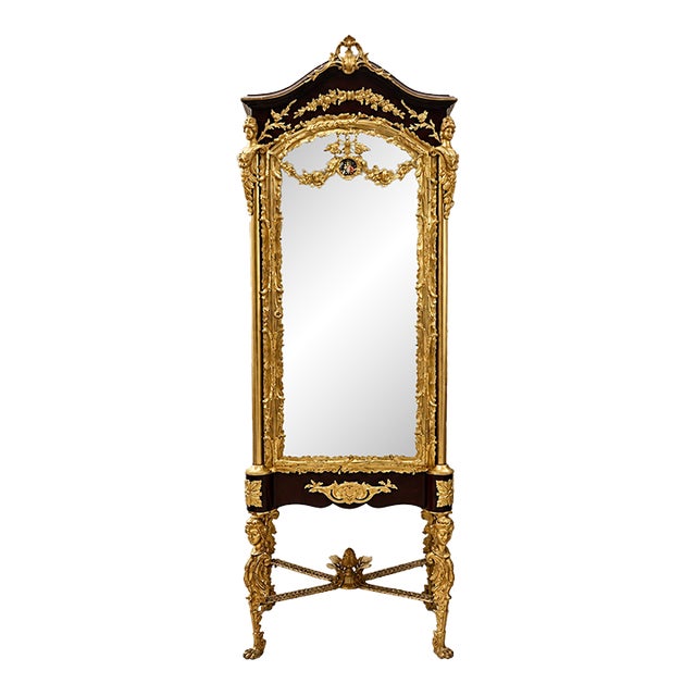 Opulent French-Style Vitrine Cabinet – Gilded Gold Leaf Details, Tufted Interior & Glass Shelves For Sale