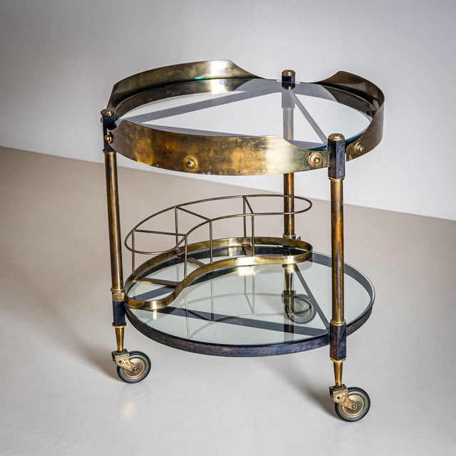Brass and Glass Bar Cart, Italy, Mid-20th Century For Sale - Image 13 of 18