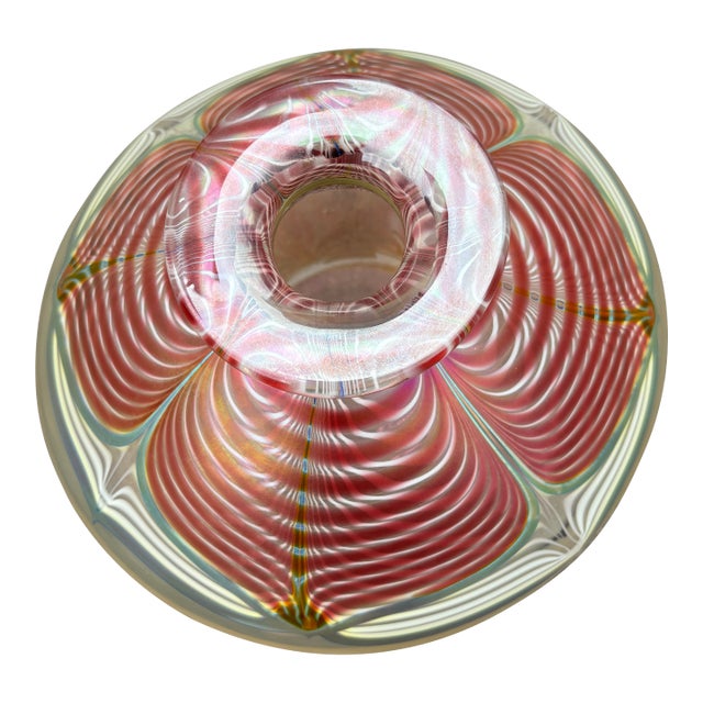 Beautiful art glass centerpiece vase made by Stuart Abelman of Los Angeles, CA. This vase has some size and weight to it....