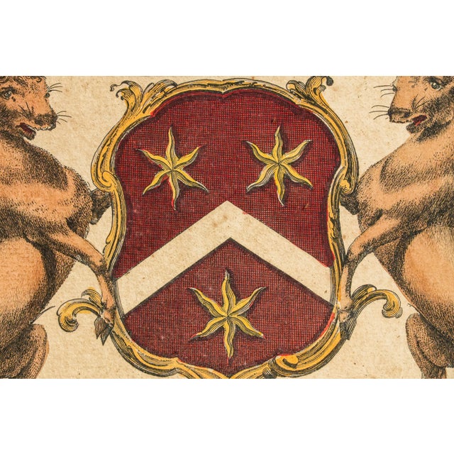 Pair Antique 19th Century Hand Colored Heraldic Engravings English Coat of Arms Art Framed Wall Decor For Sale In New York - Image 6 of 18
