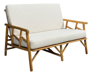 Ficks Reed, Two Seater Sofa, Bamboo, Cane, White Fabric, Usa, 1950s
