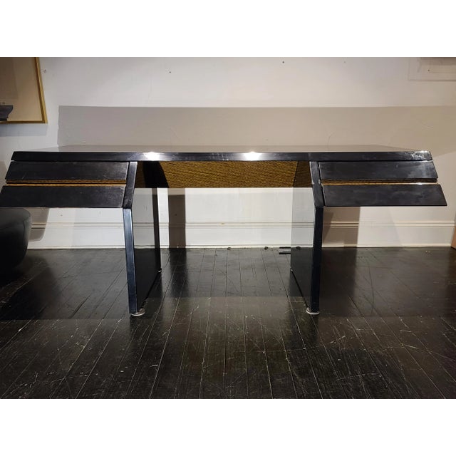 Postmodern Italian Laquer / Zebrawood Desk by Giovanni Offredi for Saporiti For Sale - Image 3 of 11