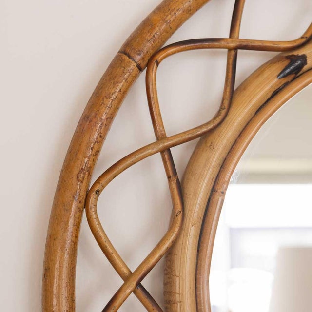 Wood 1960s Italian Wavy Rattan Circular Mirror For Sale - Image 7 of 10