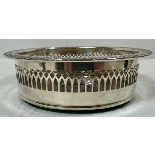 English Vintage Cavalier Silver Plate Wine Coaster With Wooden Bottom From England - Circa 1940 For Sale - Image 3 of 10