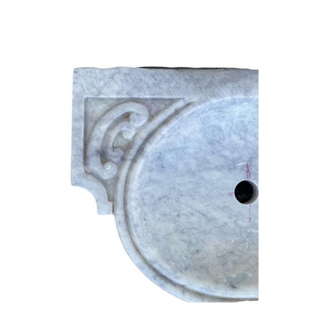 2020s Banswara White Marble Wall-Mounted Sink With Carved Detail For Sale - Image 5 of 6