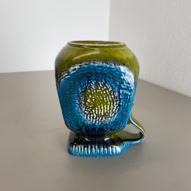 Fat Lava Green & Blue Pottery Vase from Jasba Ceramics, Germany, 1970s For Sale - Image 12 of 15