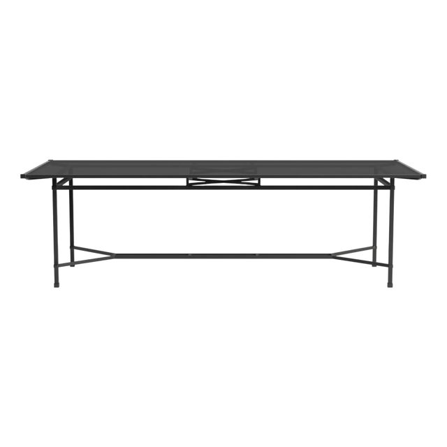 Brown Jordan Venetian 44" x 98" Dining Table - Glass Top, Textured Pewter frame For Sale