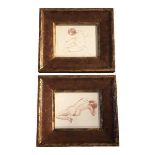 Gallery Wall Collection-2 Vintage Original Sepia Female Nude Study Drawings Vintage Frames-Set of 2 For Sale