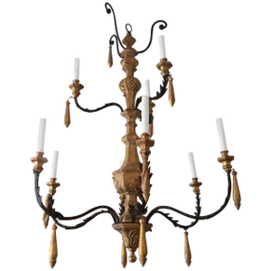 Monumental French Giltwood and Iron Chandelier