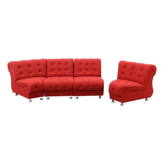 Vintage Space Age Modular or Sectional Curved Sofa in Red Fabric, Tatra Czechoslovakia 1970s, Set of 4 For Sale