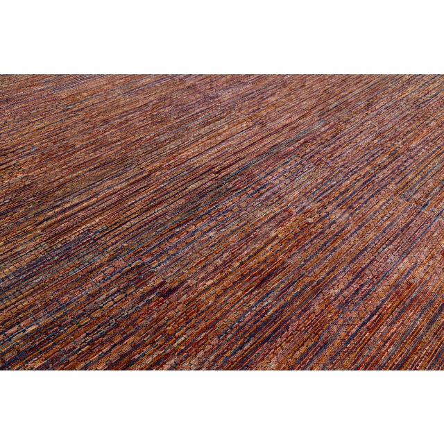 Textile Sunset Ember: Modern Indian Savannah Hand-Knotted Striped Wool Area Rug 13x17 For Sale - Image 7 of 10
