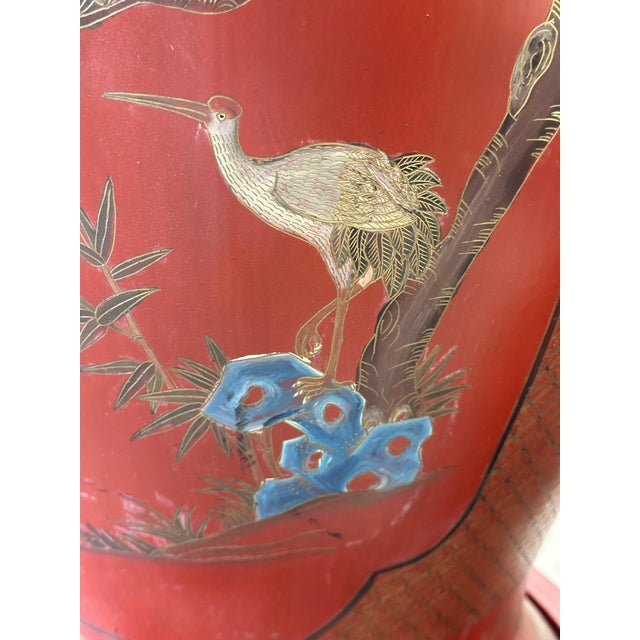 Large 19th Century Chinese Red Lacquered Palace Vases on Stands For Sale - Image 10 of 18