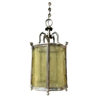 Italian Nickel and Curved Murano Glass Lantern, 1920s For Sale