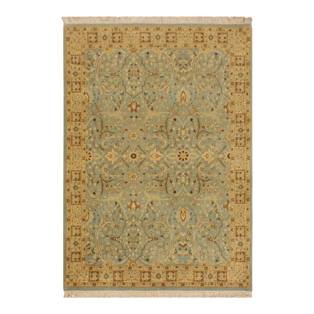 1980s Shabby Chic Istanbul Blue/Ivory Turkish Hand-Knotted Rug -4'2 X 6'2 For Sale