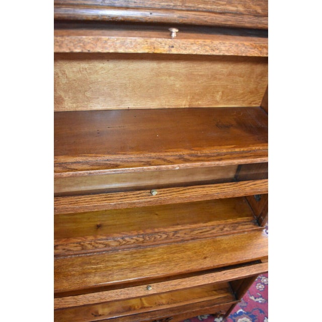 Antique 3 Stack Step Back Tiger Stripe Oak Barrister Lawyer's Bookcase For Sale - Image 10 of 13