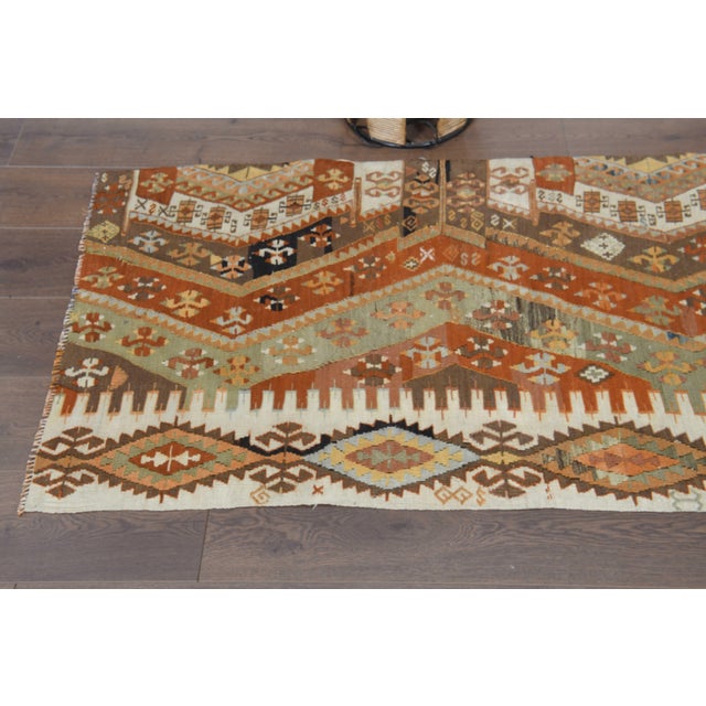 Black 1970s Vintage Handmade Wool Cotton Orange Runner Rug For Sale - Image 8 of 11