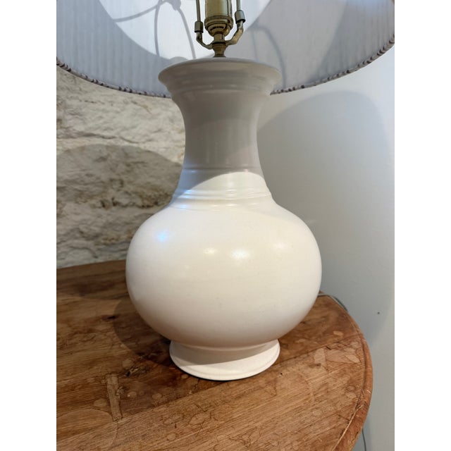 Traditional Gourd Lamp With Lavender Dotted Shade For Sale - Image 3 of 4