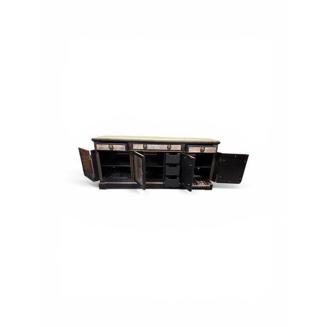 1990s 1990s Lillian August for Drexel Heritage Hollywood Regency Eglomisé & Parcel Gilt Credenza / Media Console For Sale - Image 5 of 12