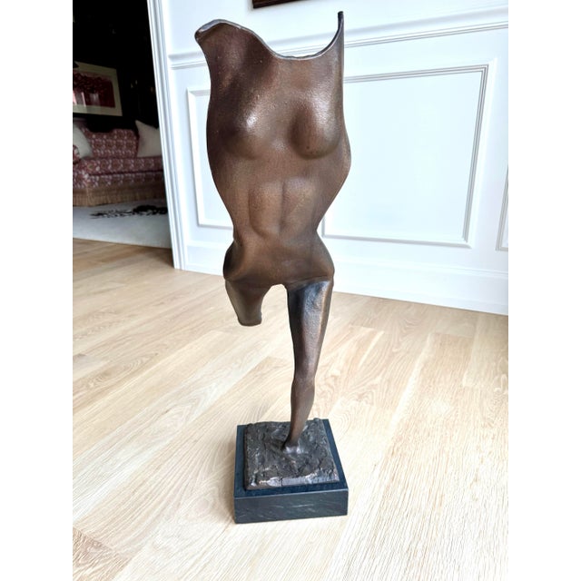 Contemporary Vintage Modernist Abstract Female Figure Sculpture in Cast Bronze on Marble Base For Sale - Image 3 of 10