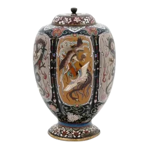 A Japanese Meiji Era Cloisonne Enamel Dragons and Ho Ho Bird Lobed Lidded Jar