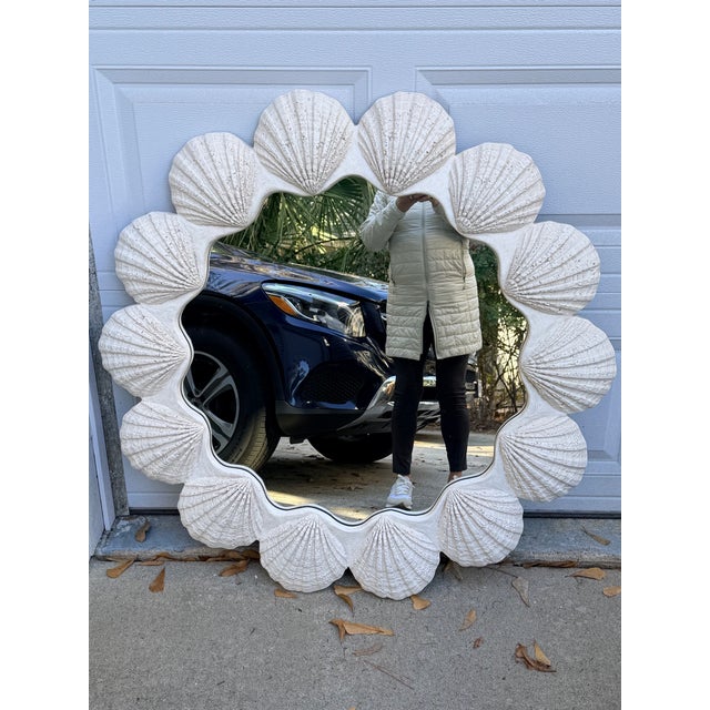 Palm Beach regency style seashell mirror. Large, it measures 40" round. This is so decorative and one of a kind, this...