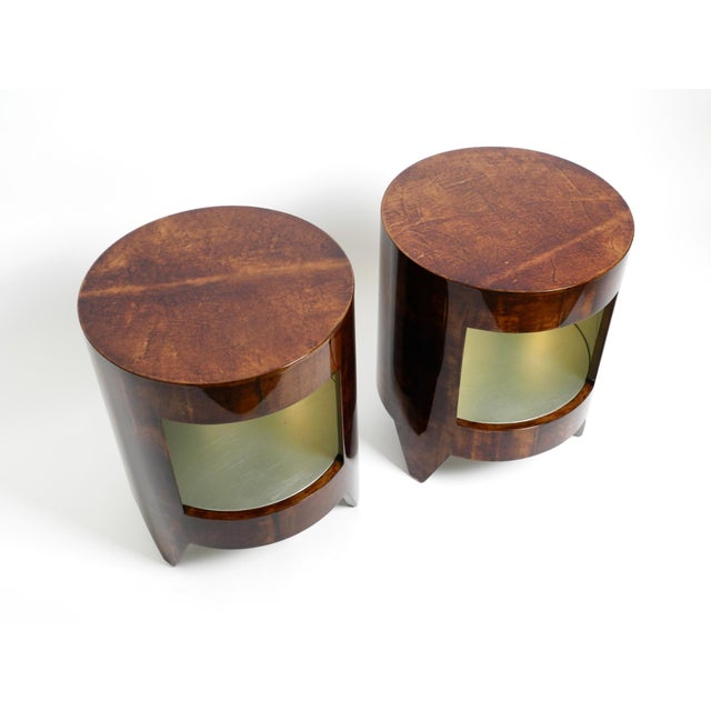 Large Night & Day Coffee Tables in Wood, Brown Goatskin and Clear Varnish by Aldo Tura, Italy, 1990s, Set of 2 For Sale - Image 18 of 18