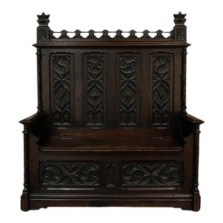 19th Century French Gothic Hall Bench For Sale