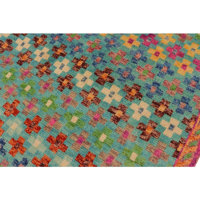Textile Eclectic Balochi Blue/Orange Wool Rug - 4'10''x8'3'' For Sale - Image 7 of 11