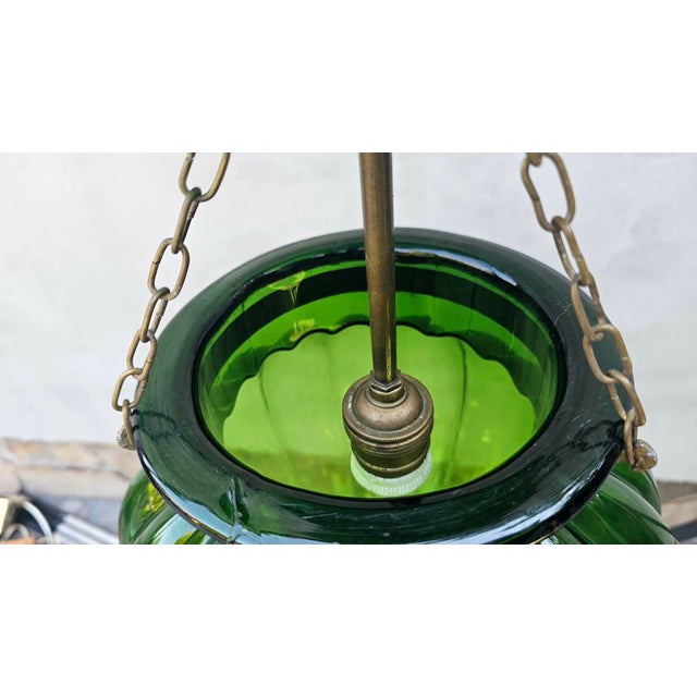 1920s Art Deco Chandelier in Glass and Brass in Green, 1920s For Sale - Image 5 of 10