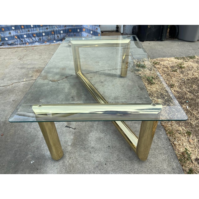 Brass 1970s Attributed to Karl Springer Hollywood Regency Style MCM Brass Tubular Coffee Glass Table For Sale - Image 8 of 18