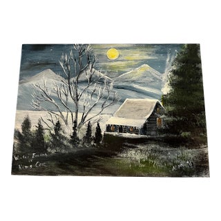 Nellie Medford 1991 Oil on Canvas Board of Winter Evening in Kims Cove Canton North Carolina For Sale