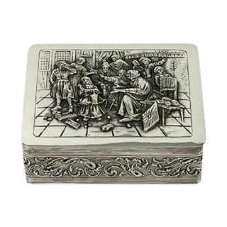 Small Dutch Silver Box with a Scene After a Painting by Jan Steen For Sale