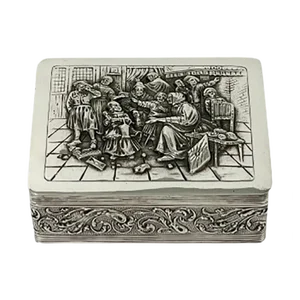 Small Dutch Silver Box with a Scene After a Painting by Jan Steen