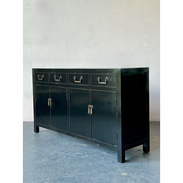 Wood Vintage Asian Black Lacquered Credenza For Sale - Image 7 of 7