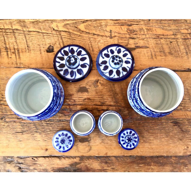 Set of Four Vintage 1980s Porcelain Lidded Canisters Hand-Made and Painted in Brazil For Sale - Image 10 of 12
