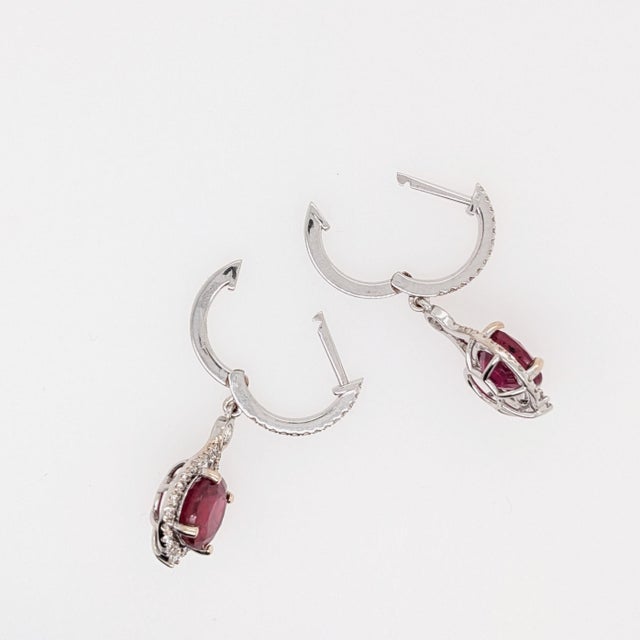 Metal 5.8Ct Madagascar Ruby Earrings With Natural Diamond Accents: Solid 14k Gold, 8mm, Pair For Sale - Image 7 of 7