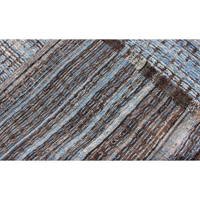 Modern Casual Runner With Hi-Low Design in Blue Pile With Brown 3'1 X 10'11 For Sale - Image 11 of 11