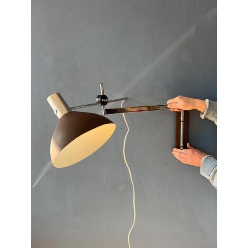 Vintage Swivel Arm Wall Lamp with Brown Shade from Dijkstra For Sale - Image 6 of 13
