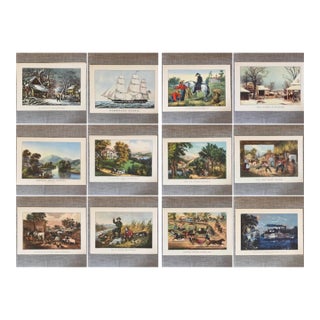 1951 Travelers Currier & Ives Framing Prints – Vintage Americana Art Set - Set of 12 For Sale