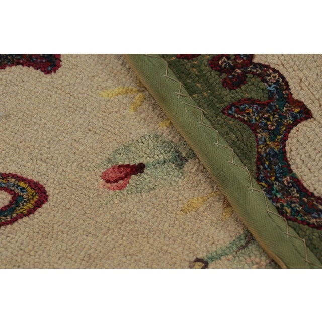 Antique Hooked Square Rug in Beige With Floral Medallion, From Rug & Kilim For Sale In New York - Image 6 of 6